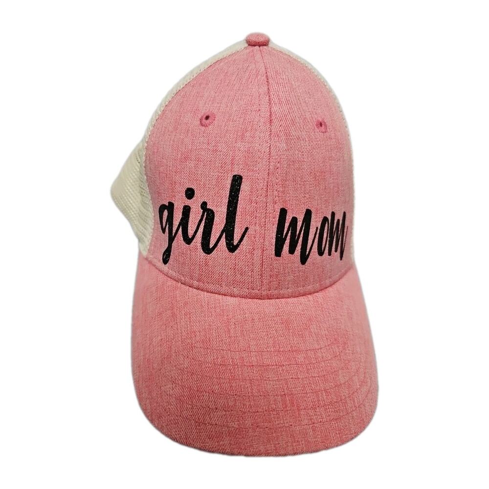 Girl Mom Life Embroidered Glitter Mesh Pink Baseball Cap Hat